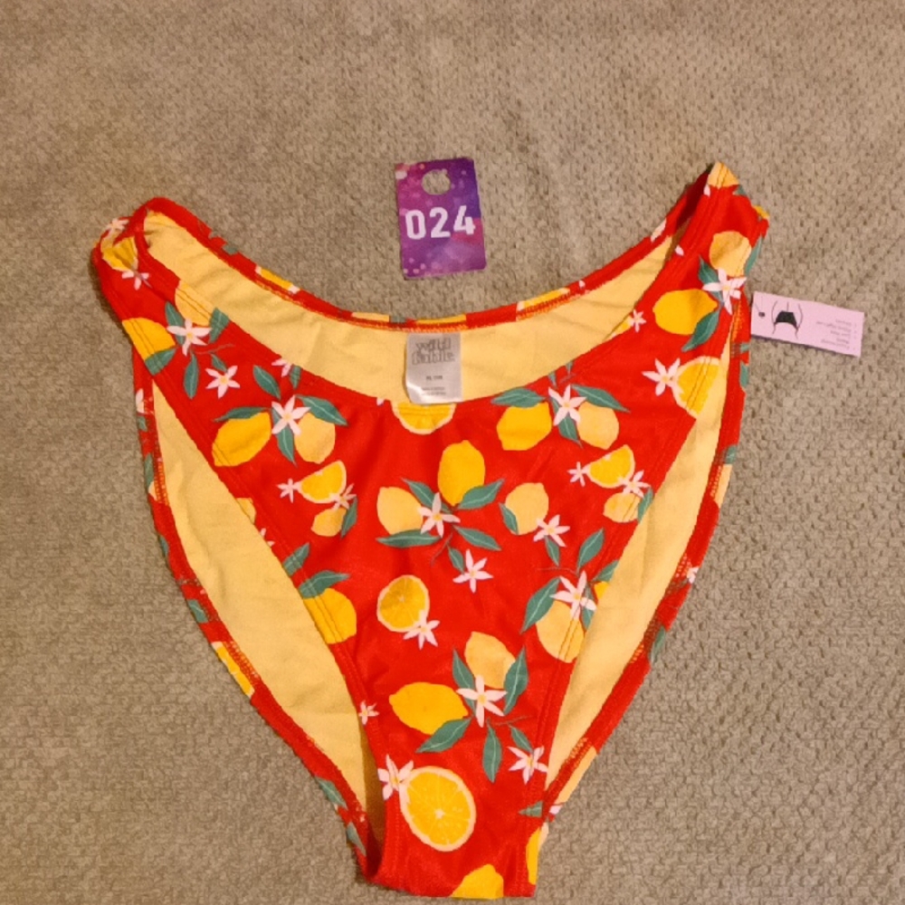 wild fable Red Bikini Bottoms with Yellow Lemon Print